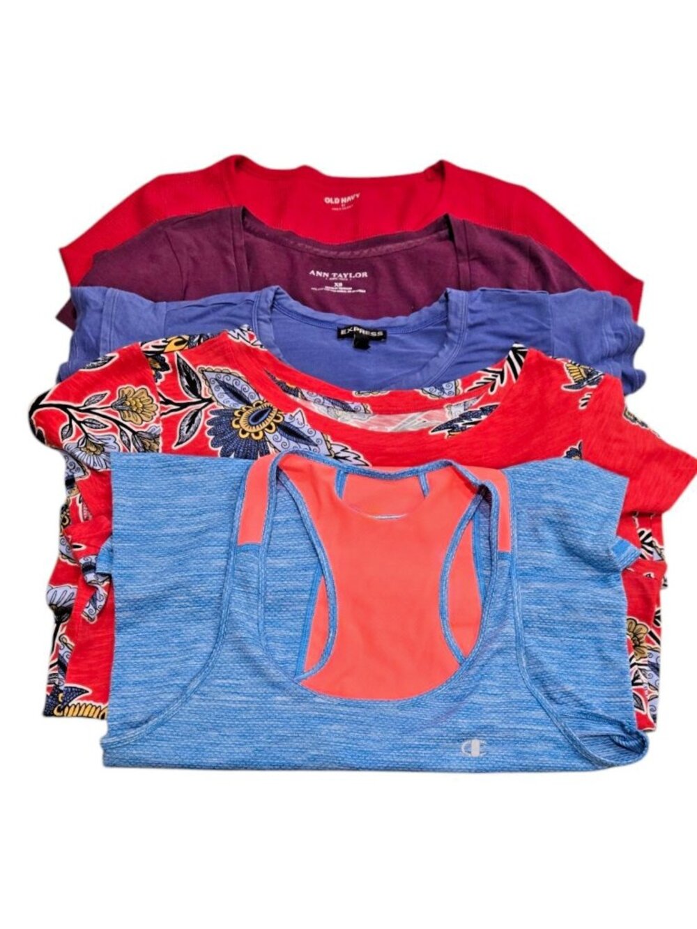 Women's XS Tops Bundle of 5 Ann Taylor Loft Express Old Navy Champion Multicolor